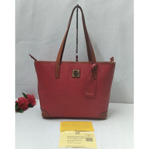 Dooney & Bourke Red Pebbled Leather Double Handles Tote Shoulder Bag